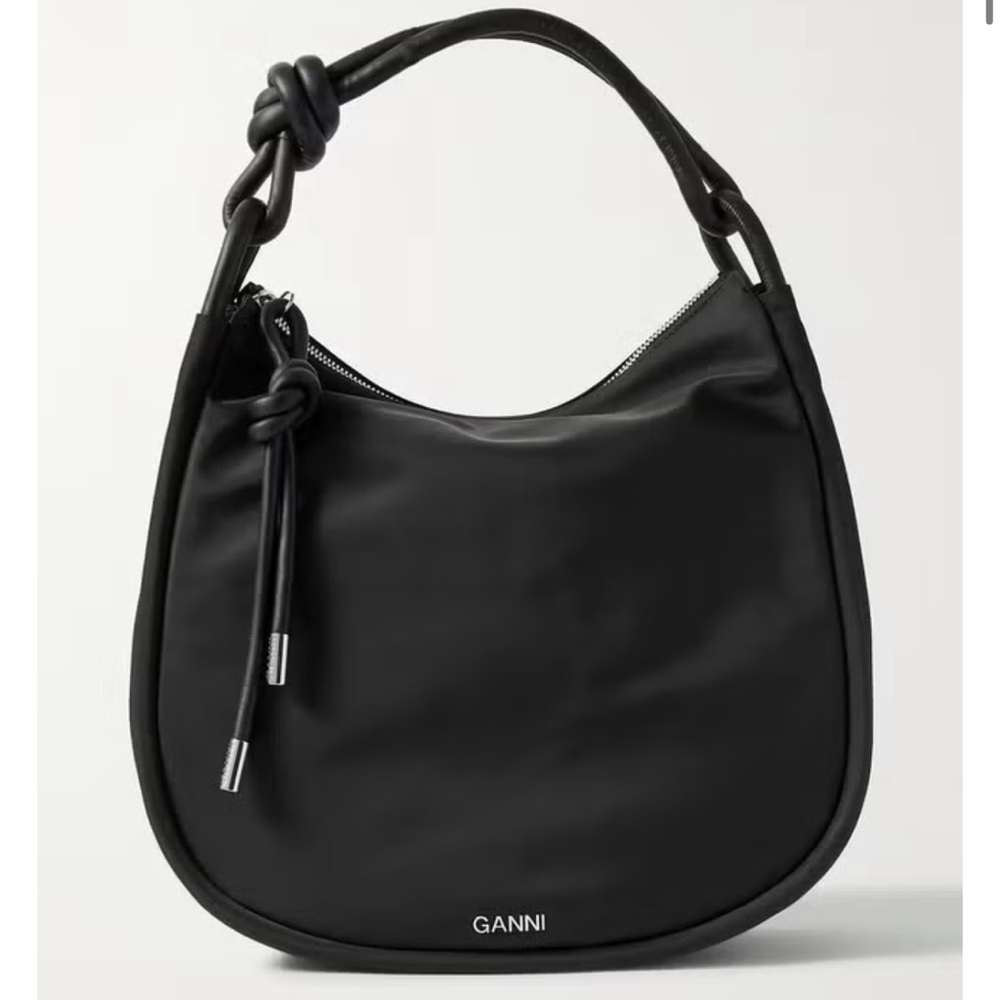 GANNI Large Baguette Nylon Knot Shoulder Bag Black